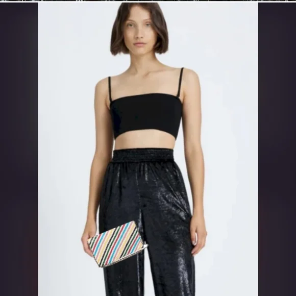 7 For All Mankind Luxe Jogger in Black Shine Size M  Festive Shiny Party Pant - Picture 5 of 14